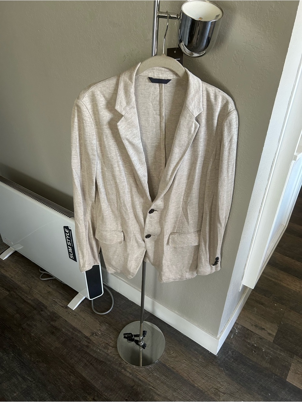 Women's Cream Textured Linen Blend Single-Breasted Blazer